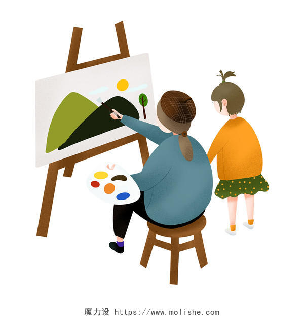 卡通肌理手绘儿童绘画教育多图层人物素材